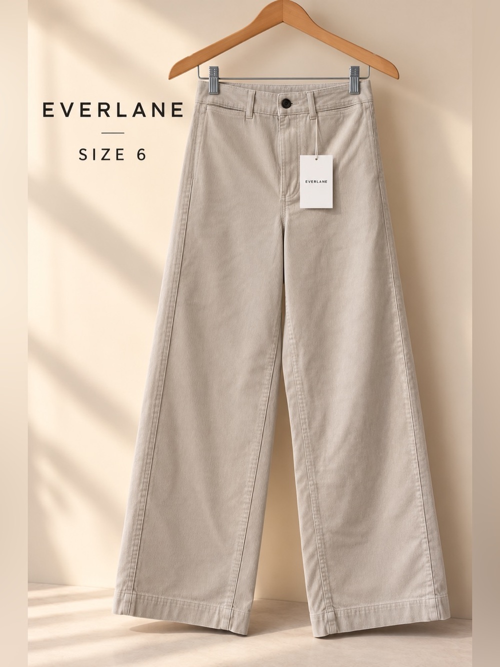 Everlane Bottom Cord Wide Leg Pants Stone Size 6 Organic Cotton